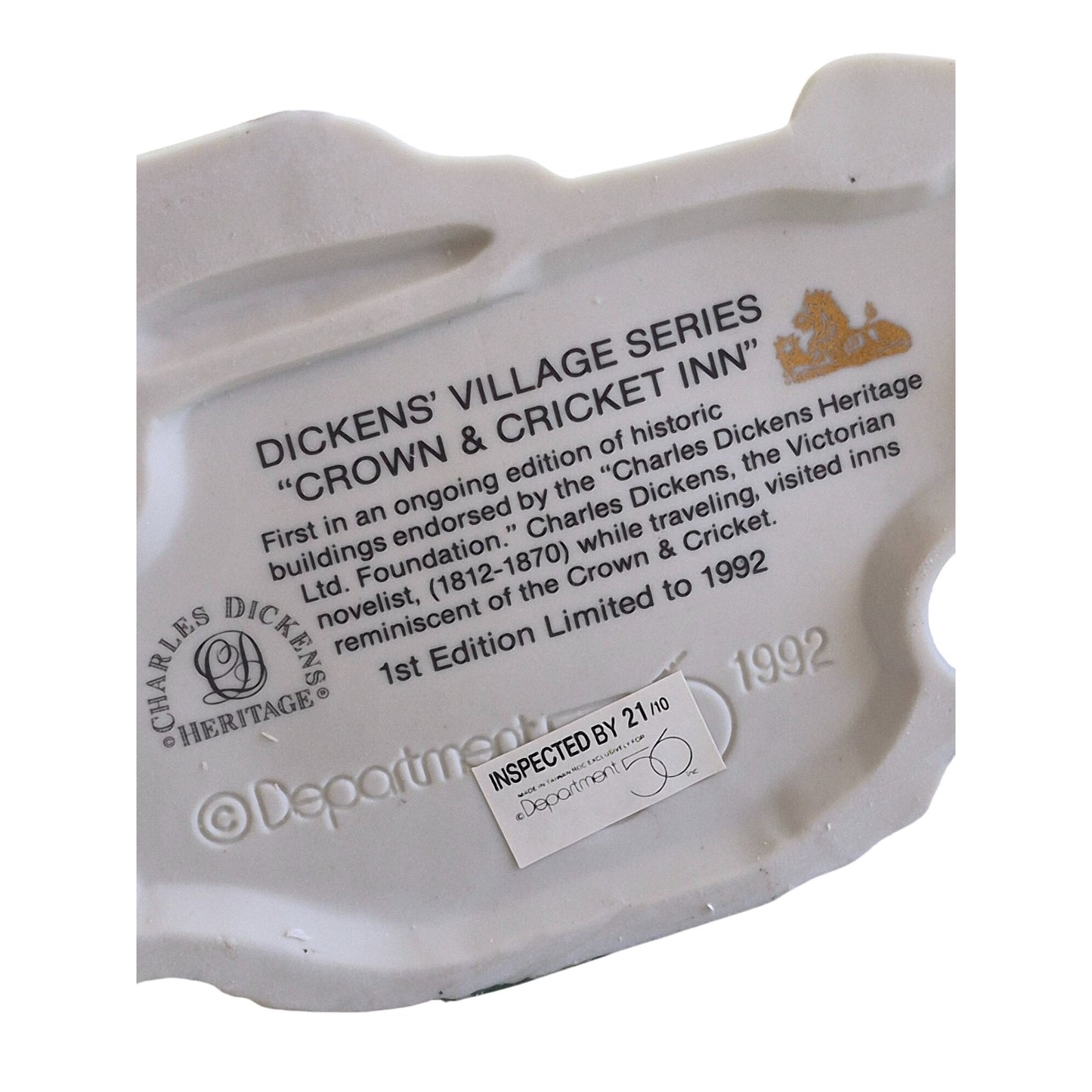 Dept 56 Crown and Cricket Inn 1st Edition Heritage Village Collection Excellent