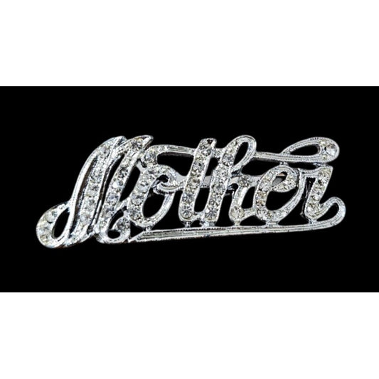 "Mother" Rhinestone Brooch Pin Silver-Tone Script Design