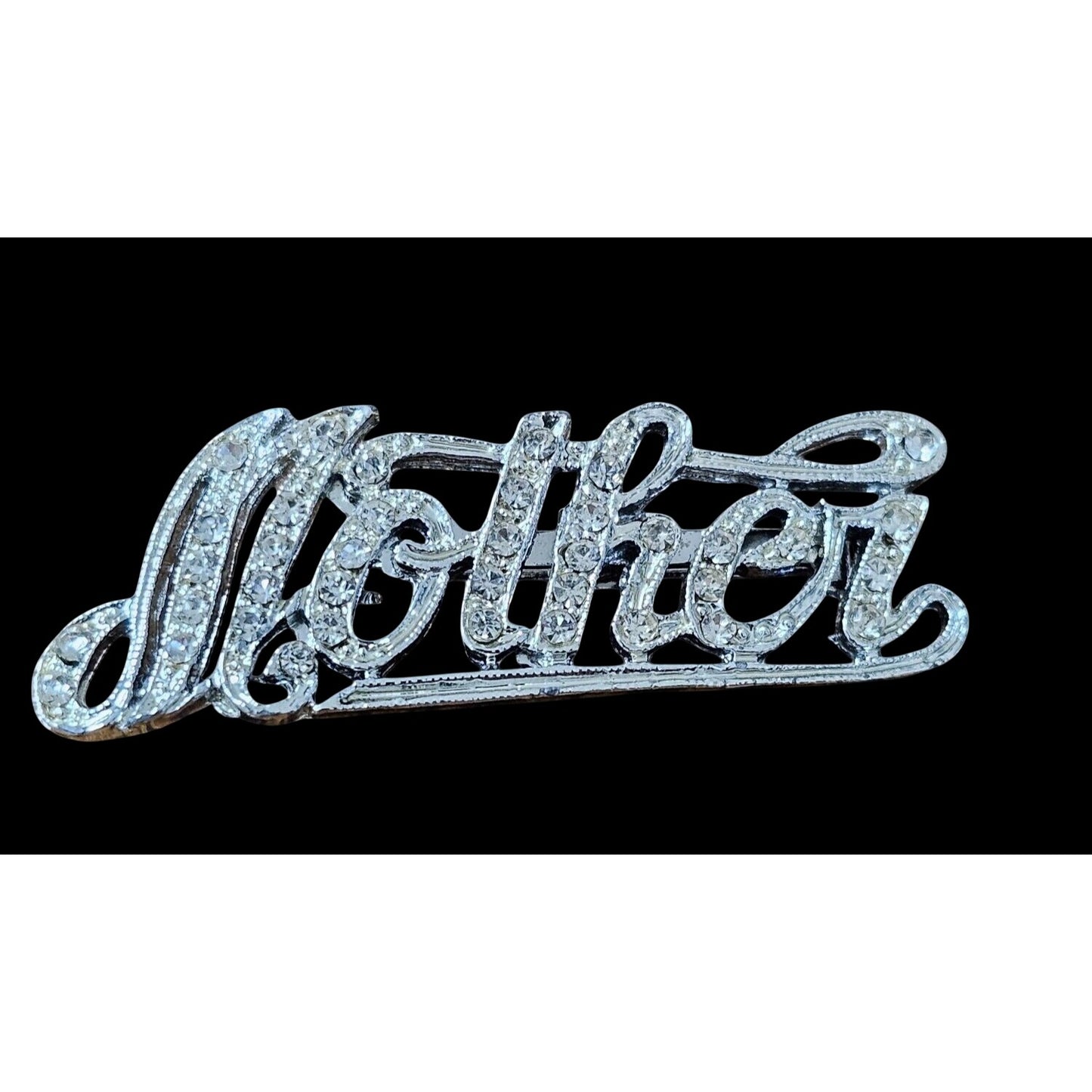 "Mother" Rhinestone Brooch Pin Silver-Tone Script Design