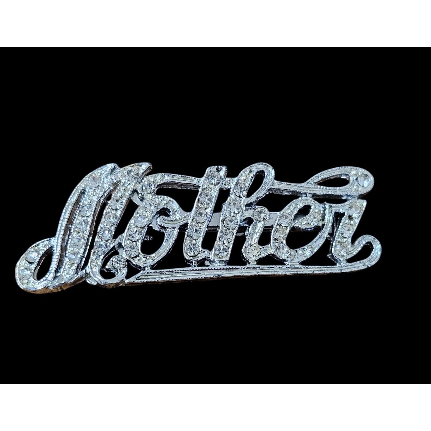 "Mother" Rhinestone Brooch Pin Silver-Tone Script Design