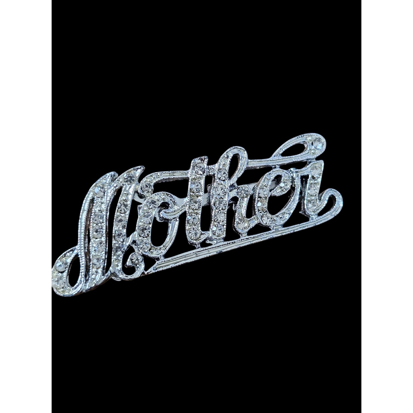 "Mother" Rhinestone Brooch Pin Silver-Tone Script Design