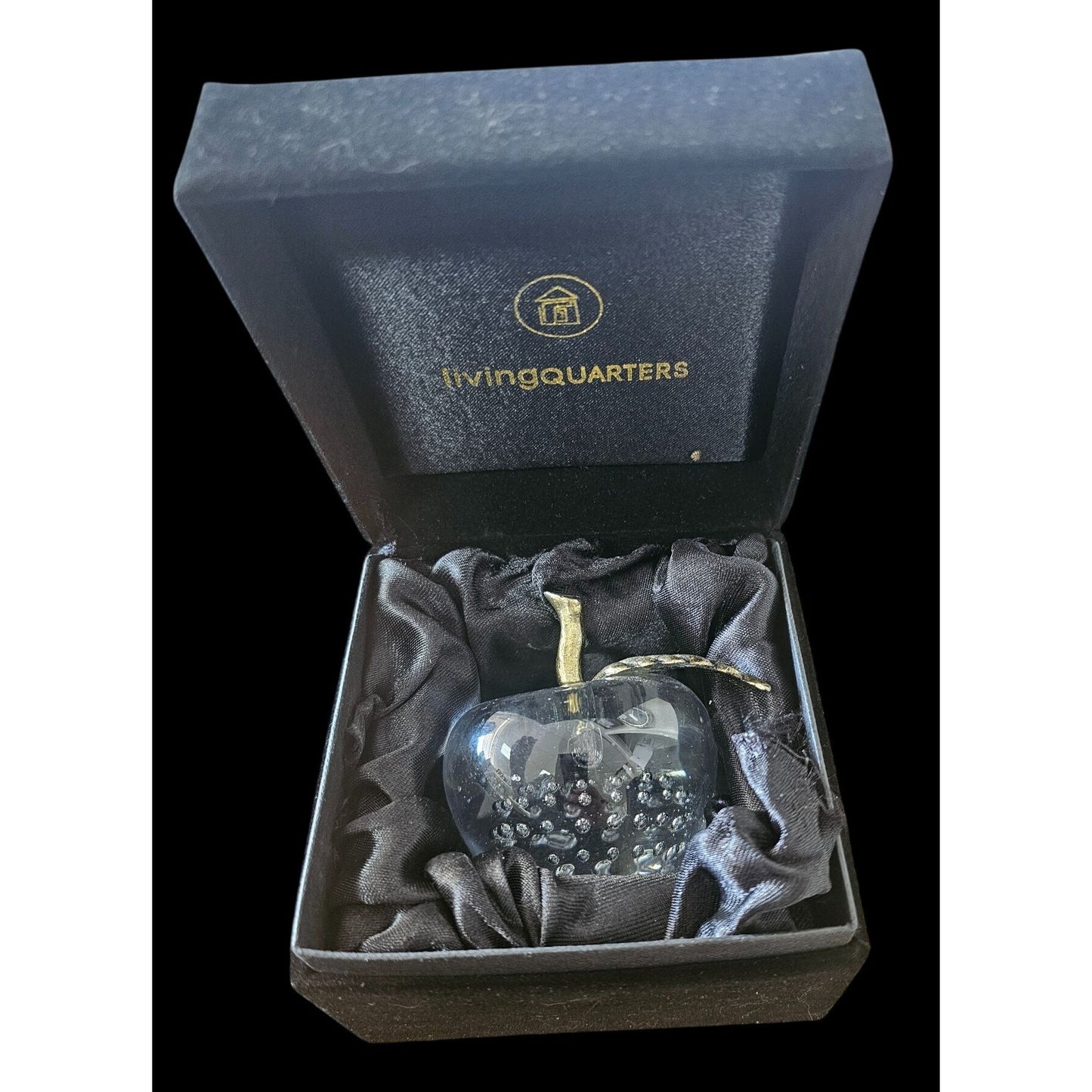 Great City Traders Art Glass Apple Paperweight Brass Stem & Leaf w Box