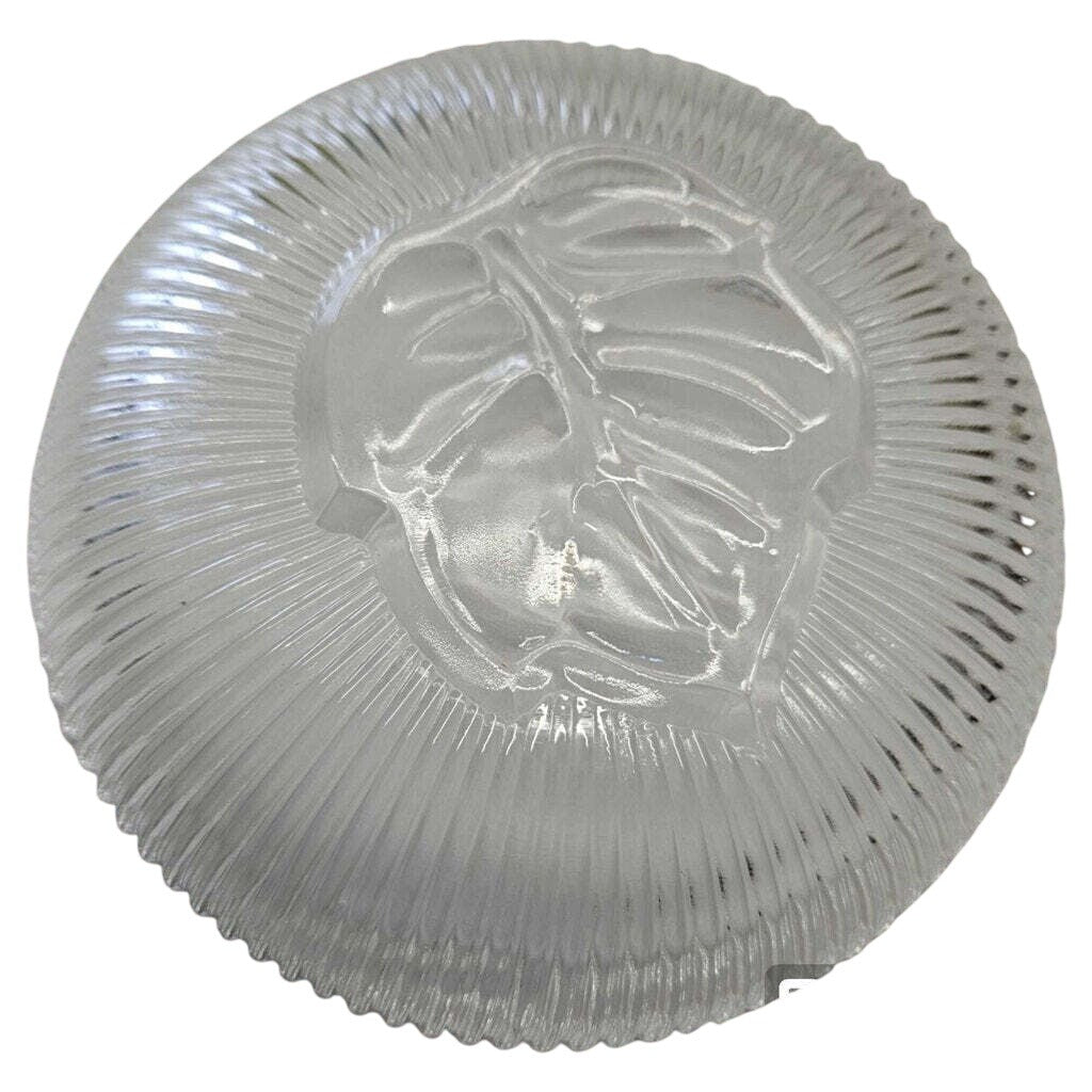 Vintage Federal Glass Depression Era Ribbed Glass Bowl w Leaf