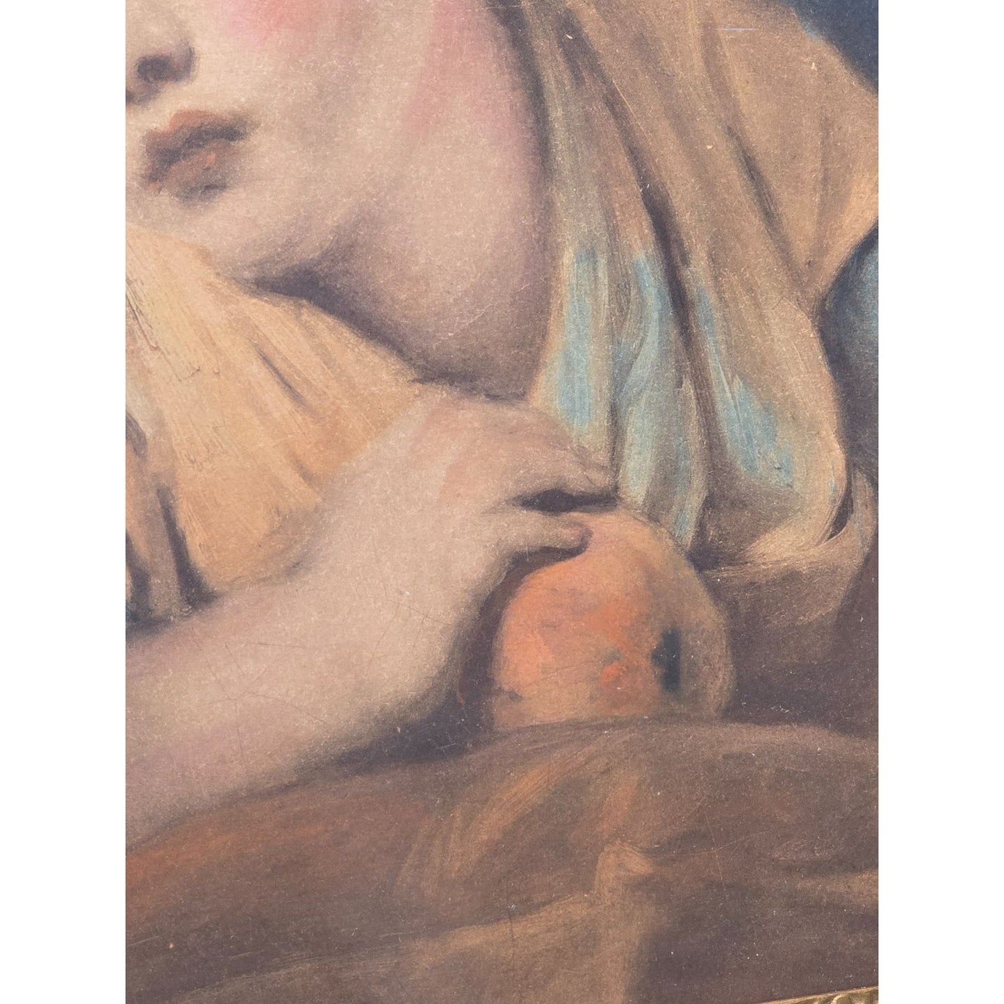 Antique Framed Portrait Young Child With Apple In Gold Gilded Ornate Frame 16"x20" Under Glass