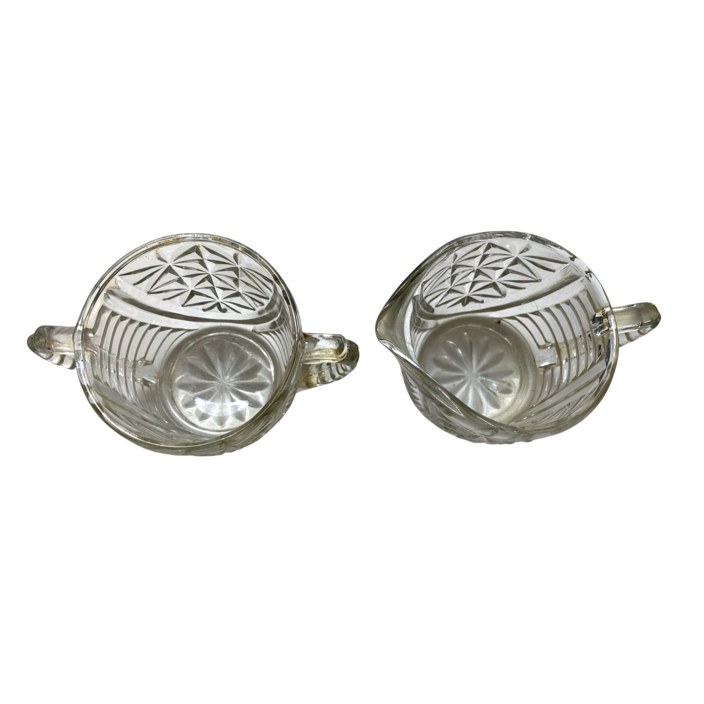 Vintage Diamond Pattern Glass Creamer & Sugar Bowl Set
