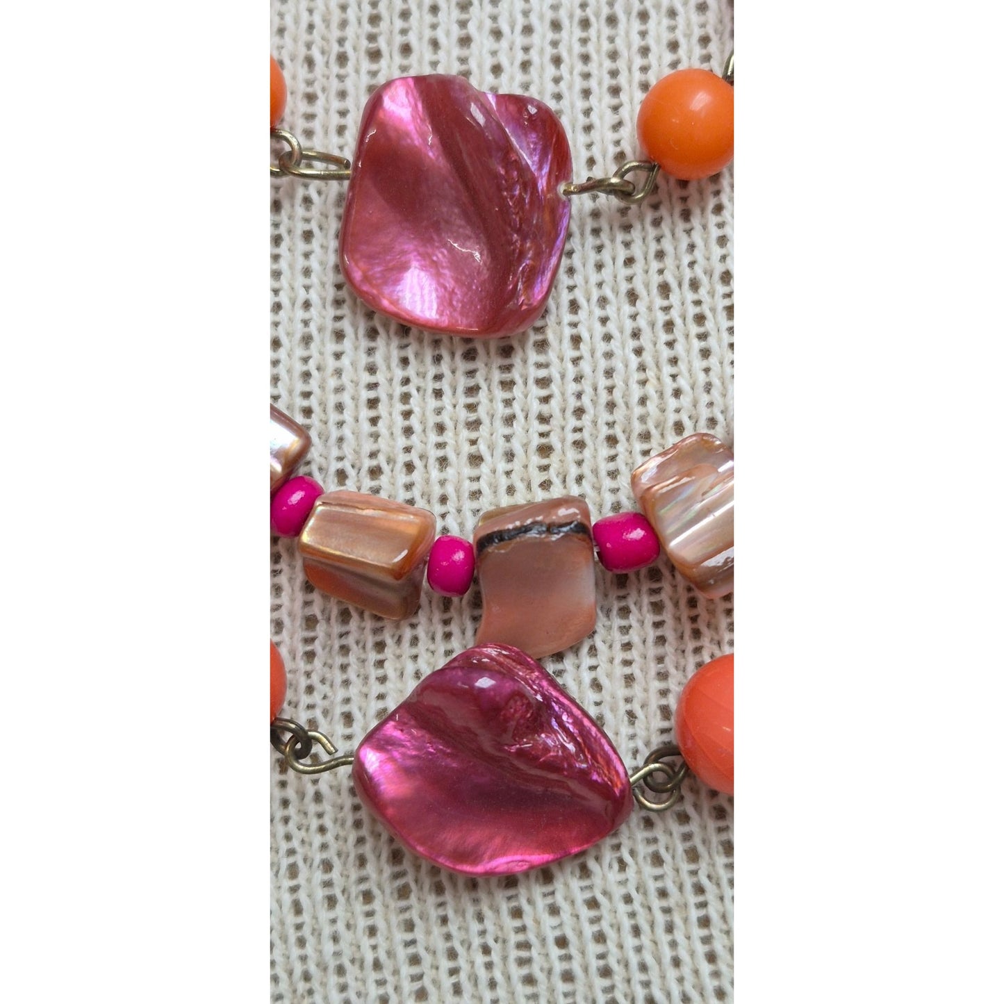 Vintage Beaded Necklace Pink Peach Purple Boho Jewelry