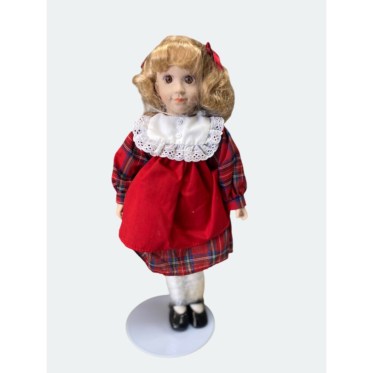 Avon Collectible Doll "First Day Of School" Red Plaid Dress