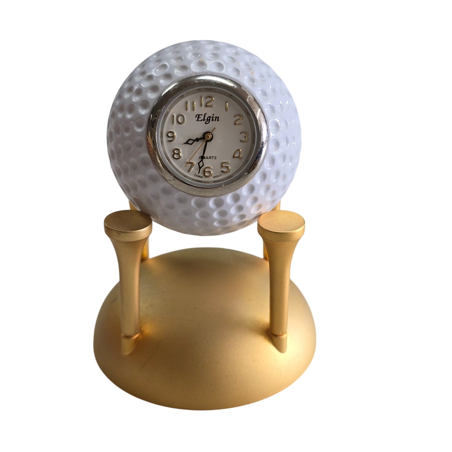 Elgin Golf Ball Desk Clock With Gold Base