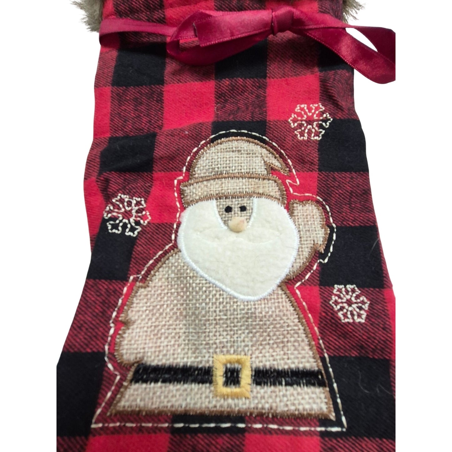 Buffalo Plaid Christmas Wine Bottle Gift Bag Pair Santa Reindeer Fur Trim