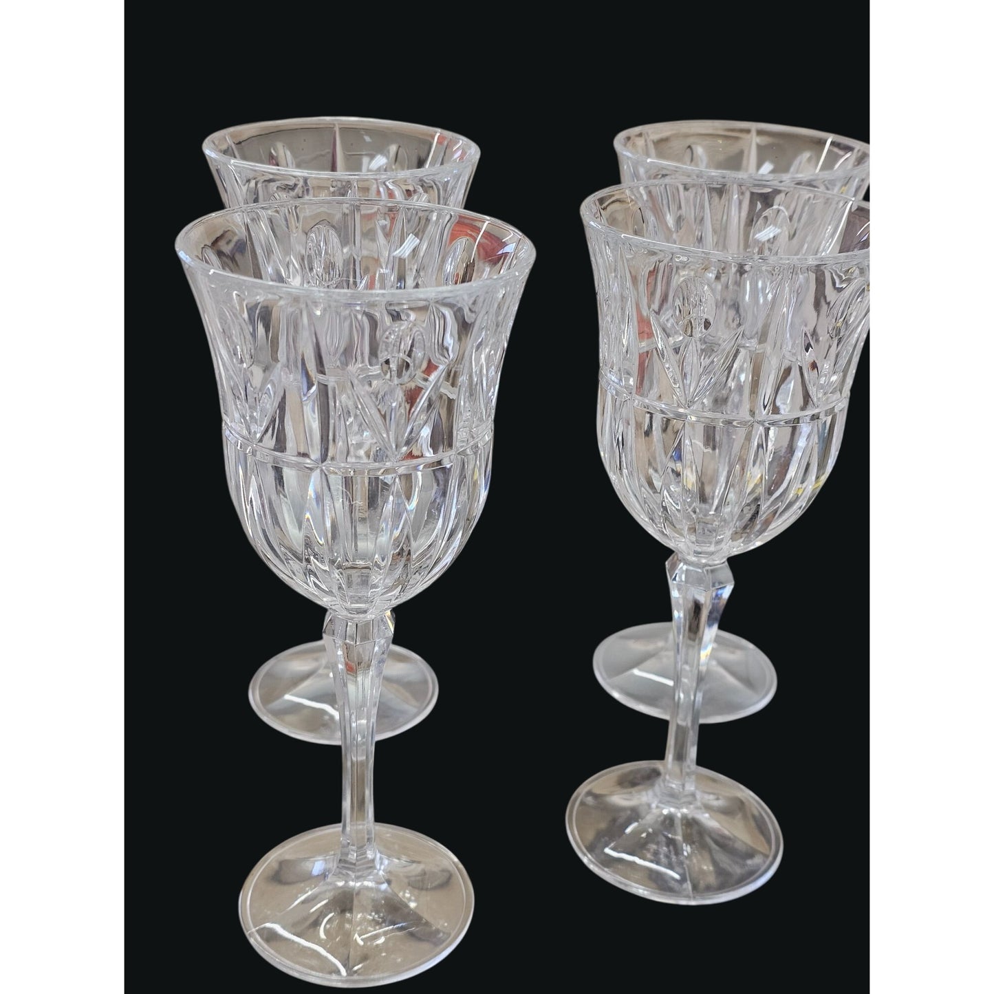 Block Crystal Tulip Garden Set Of 4 Vintage Wine Water Glasses Intricate Cut Design
