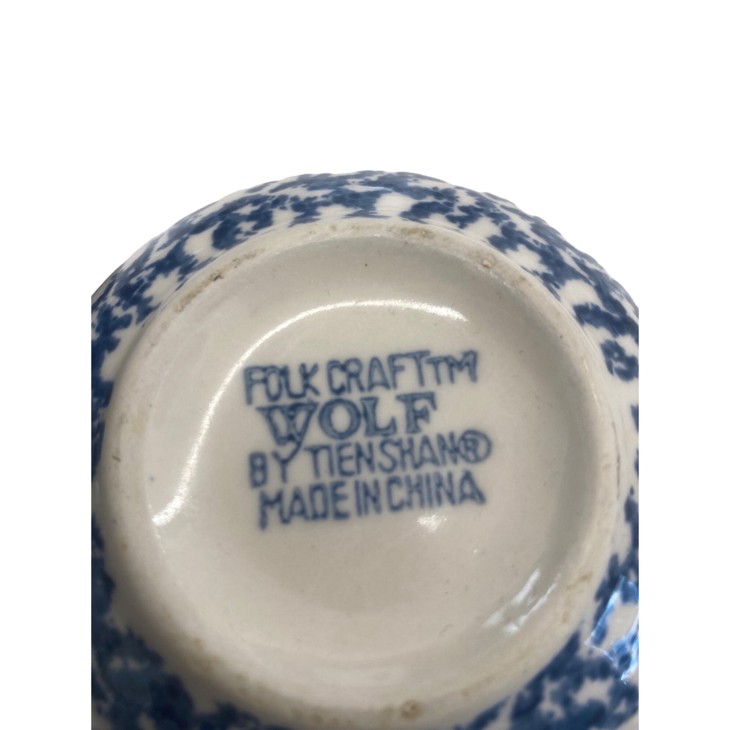 Folk Craft "Wolf" By Tienshan Mug 20 Oz Porcelain Blue & White Made In China