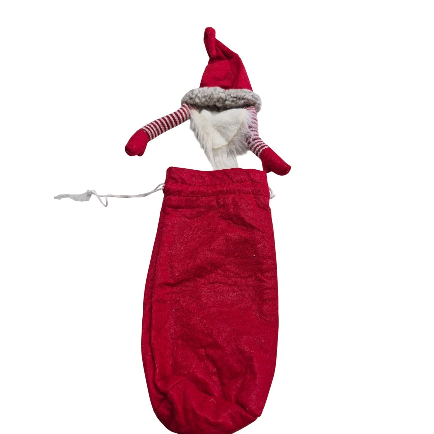 Christmas Gnome Gift Bag With Santa Hat & Drawstring Closure