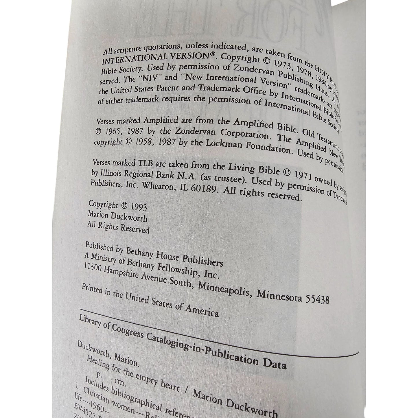 Healing For The Empty Heart By Marion Duckworth Paperback Self-Help Book Bethany House Publishers 1993