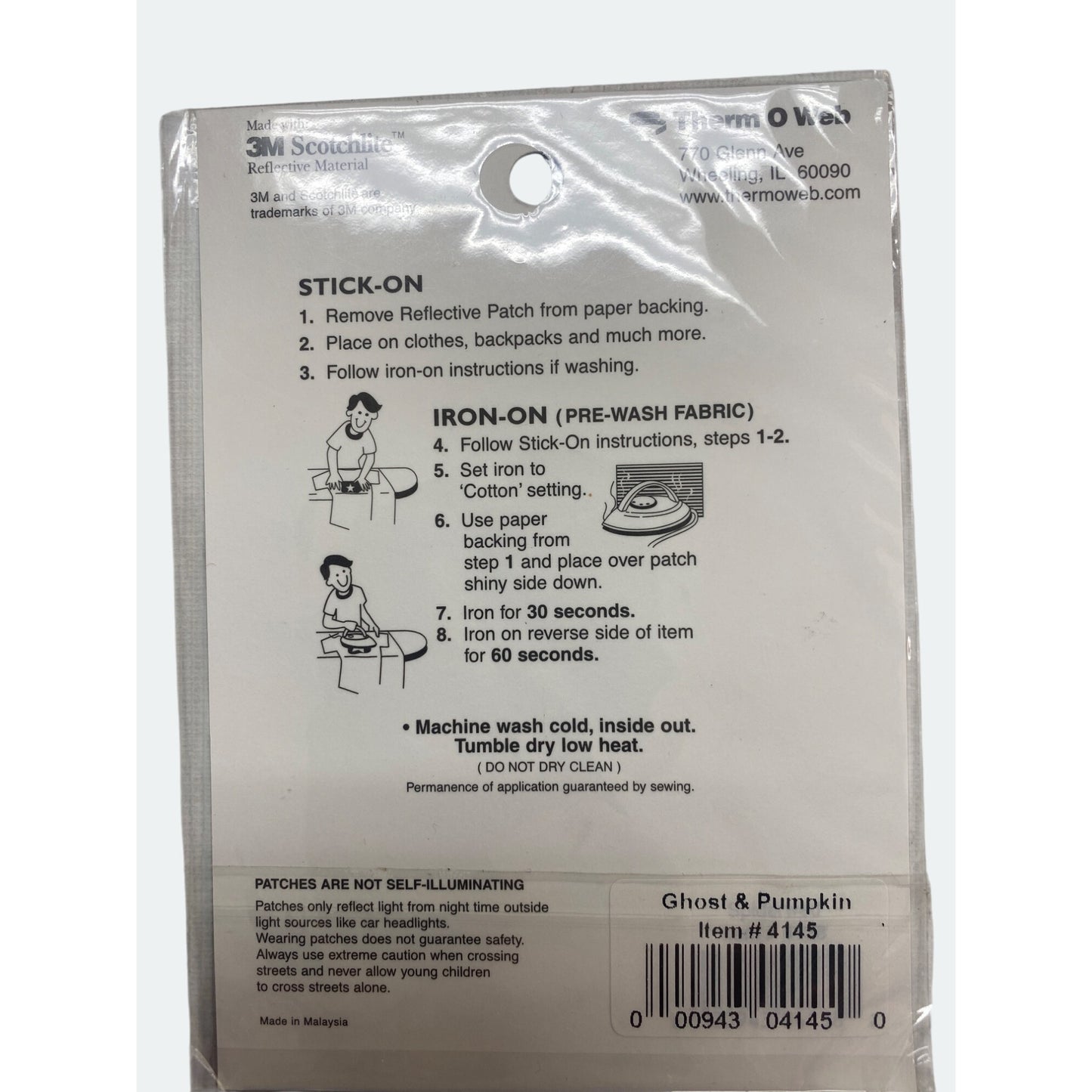 Therm O Web Reflective Safety Patches Stick-On/Iron-On Bat Ghost Pumpkin Halloween