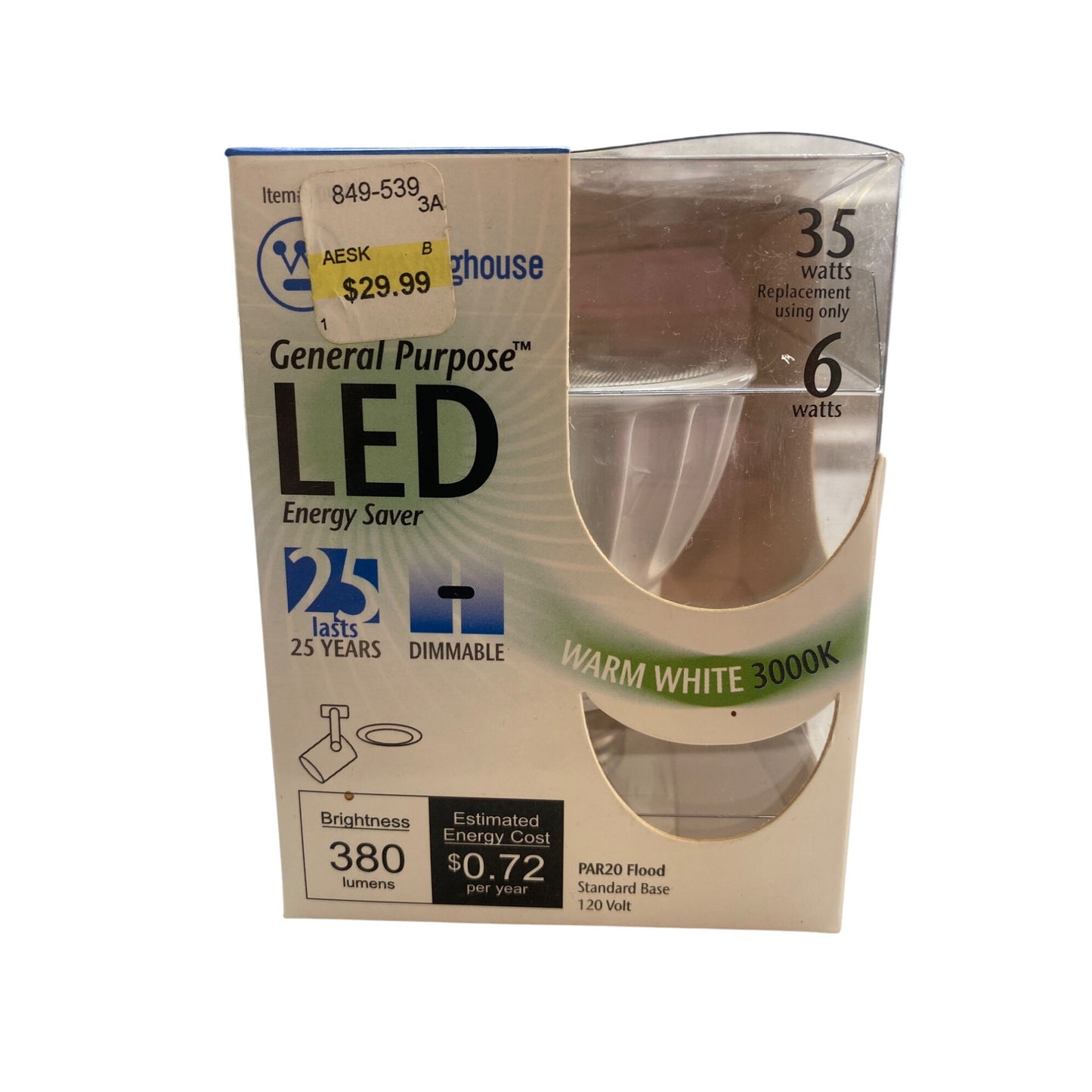 Westinghouse General Purpose LED Bulb 6W 380 Lumens Dimmable 35W Replacement Warm White 3000K Energy Saver Lasts 25 Years