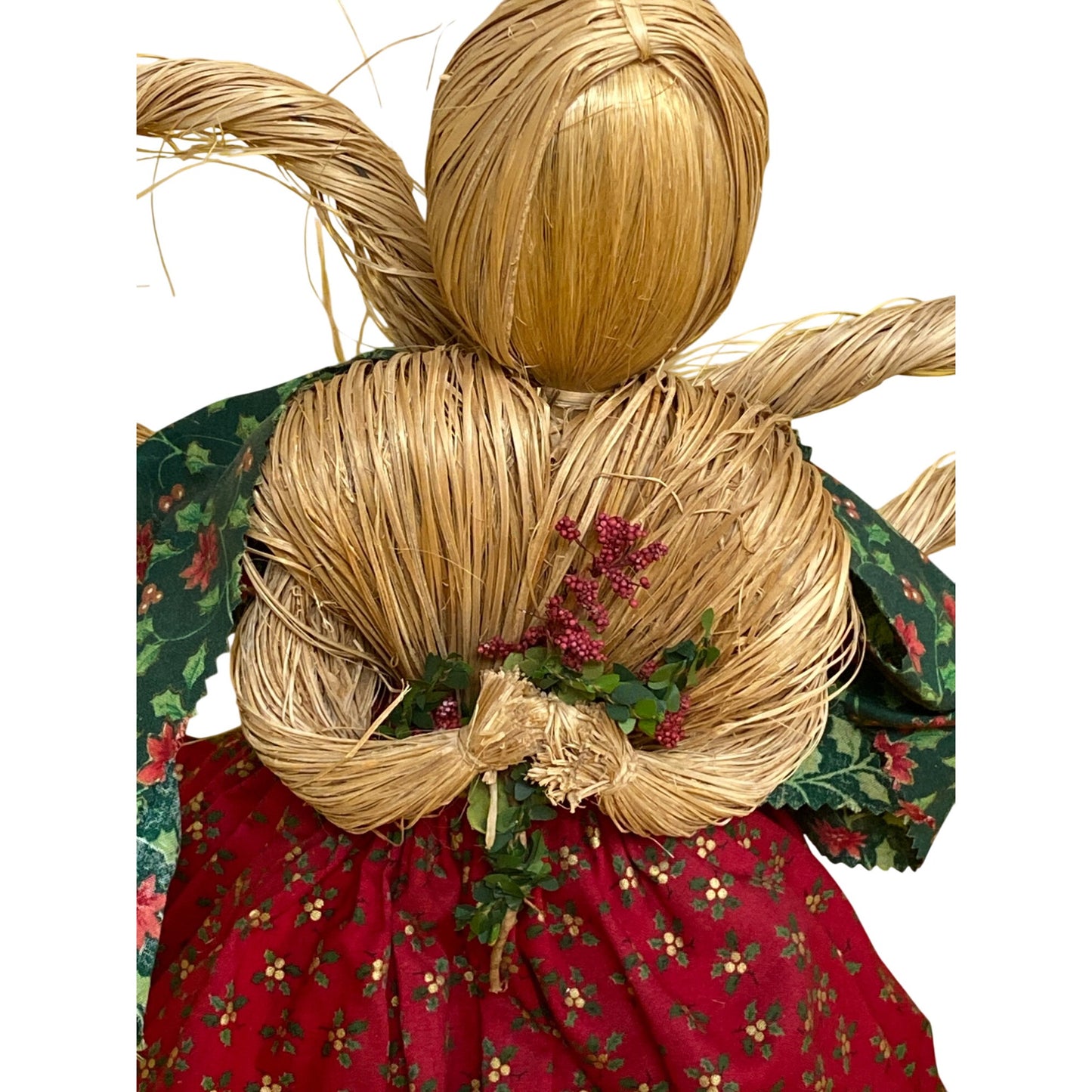 Handcrafted Straw Doll With Floral Dress & Angel Wings