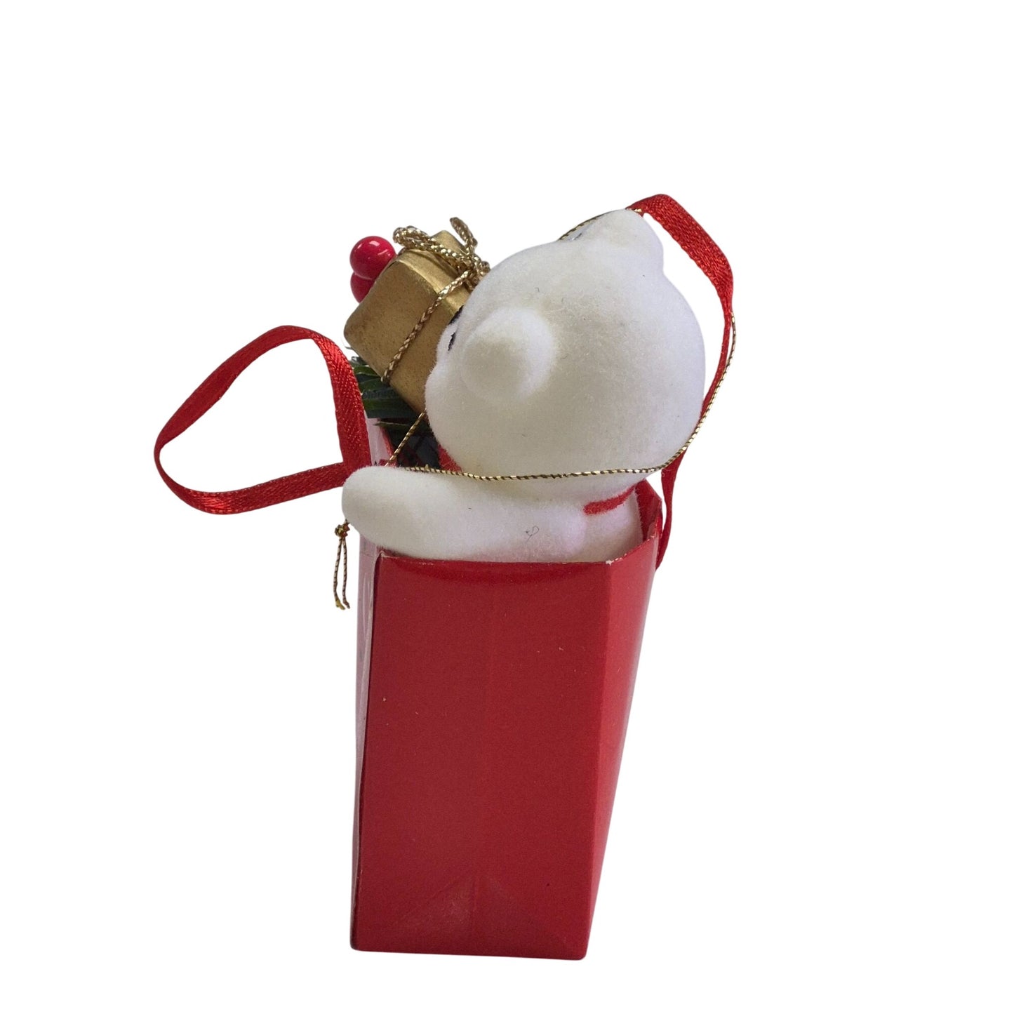 Holiday Bear Ornament In Red Gift Bag With "Cheers!" Message