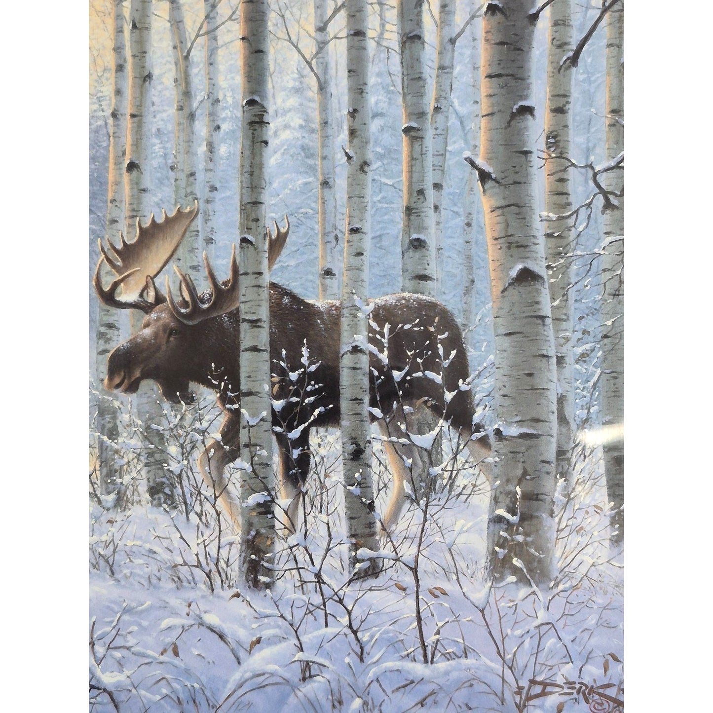 Framed Moose Print Woods Snow Art Derek Hansen Cabin Decor