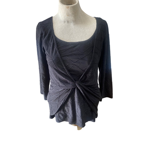 Wrapper Black Textured Long Sleeve Knit Top With Twist Front Design XLarge