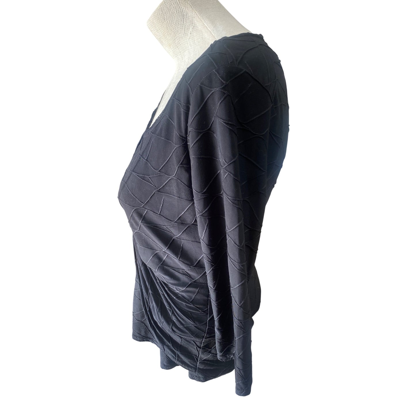 Wrapper Black Textured Long Sleeve Knit Top With Twist Front Design XLarge
