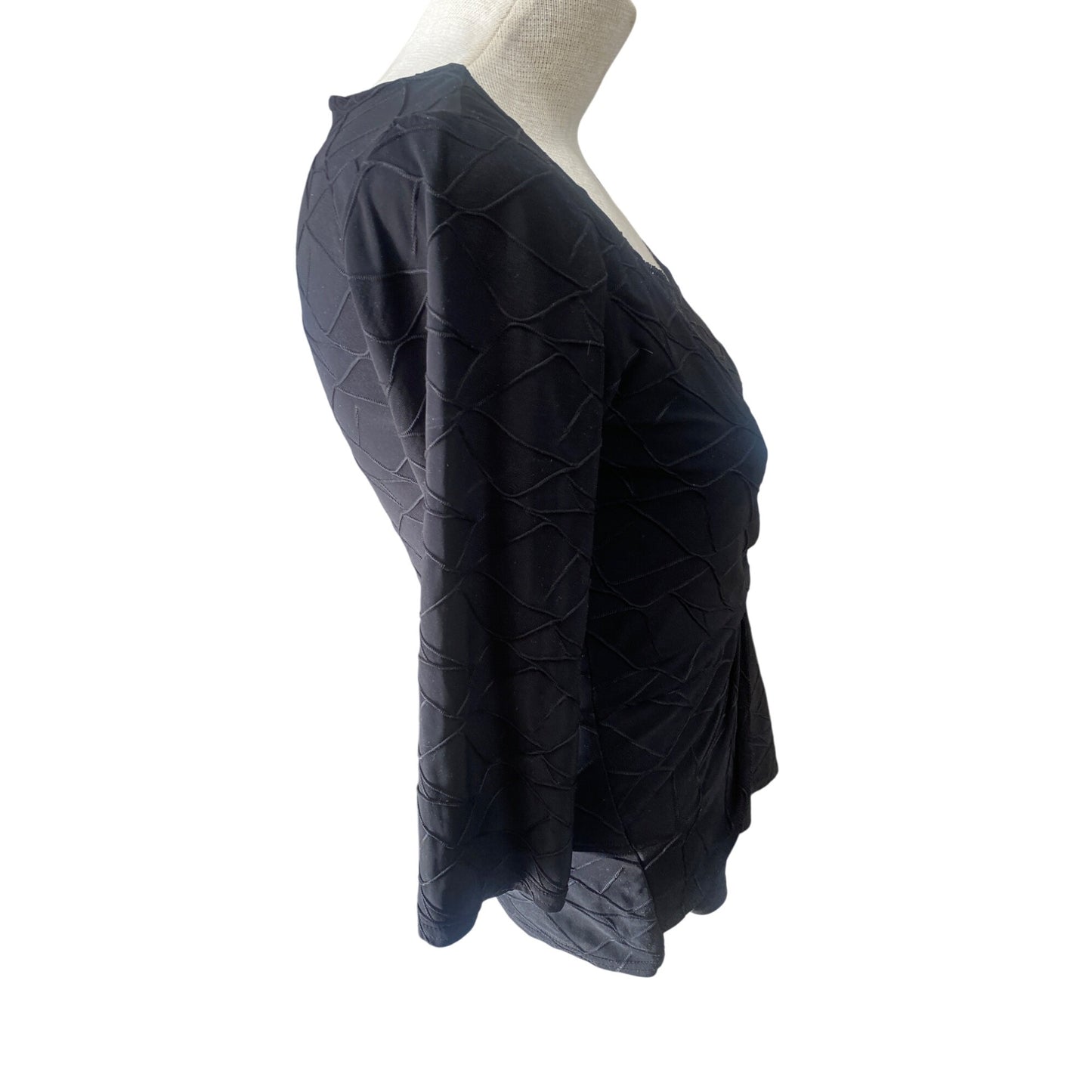 Wrapper Black Textured Long Sleeve Knit Top With Twist Front Design XLarge