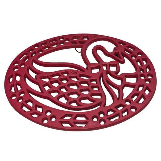 Goose Swan Potholder Trivet Red Cast Iron Metal Stove Decor Vintage