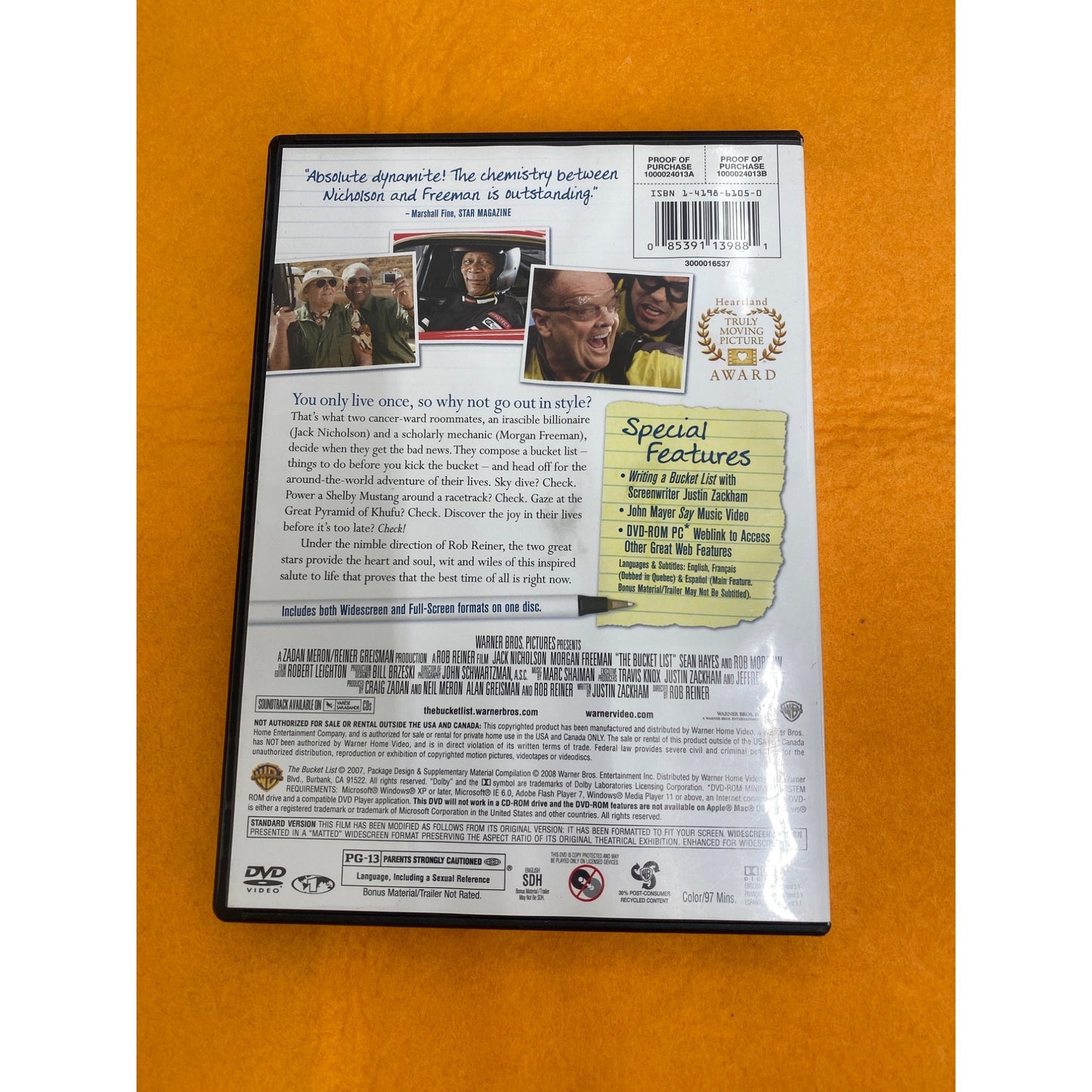 The Bucket List DVD Movie Starring Jack Nicholson & Morgan Freeman