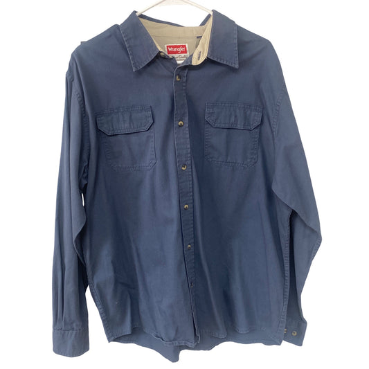 Wrangler Mens Blue Long-Sleeve Button-Up Shirt L 100% Cotton Casual Wear