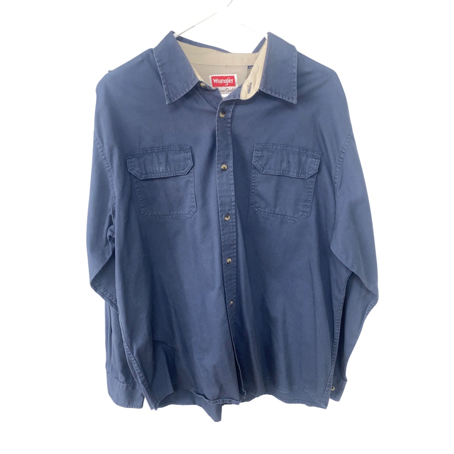Wrangler Mens Blue Long-Sleeve Button-Up Shirt L 100% Cotton Casual Wear