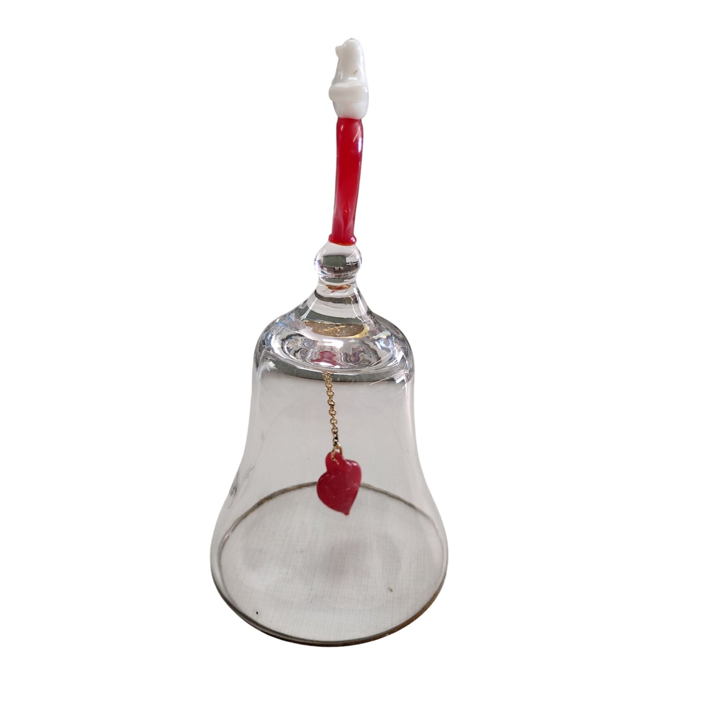 1988 Full Lead Crystal Bell With Heart & Dove Design Red Glass Clapper & Handle