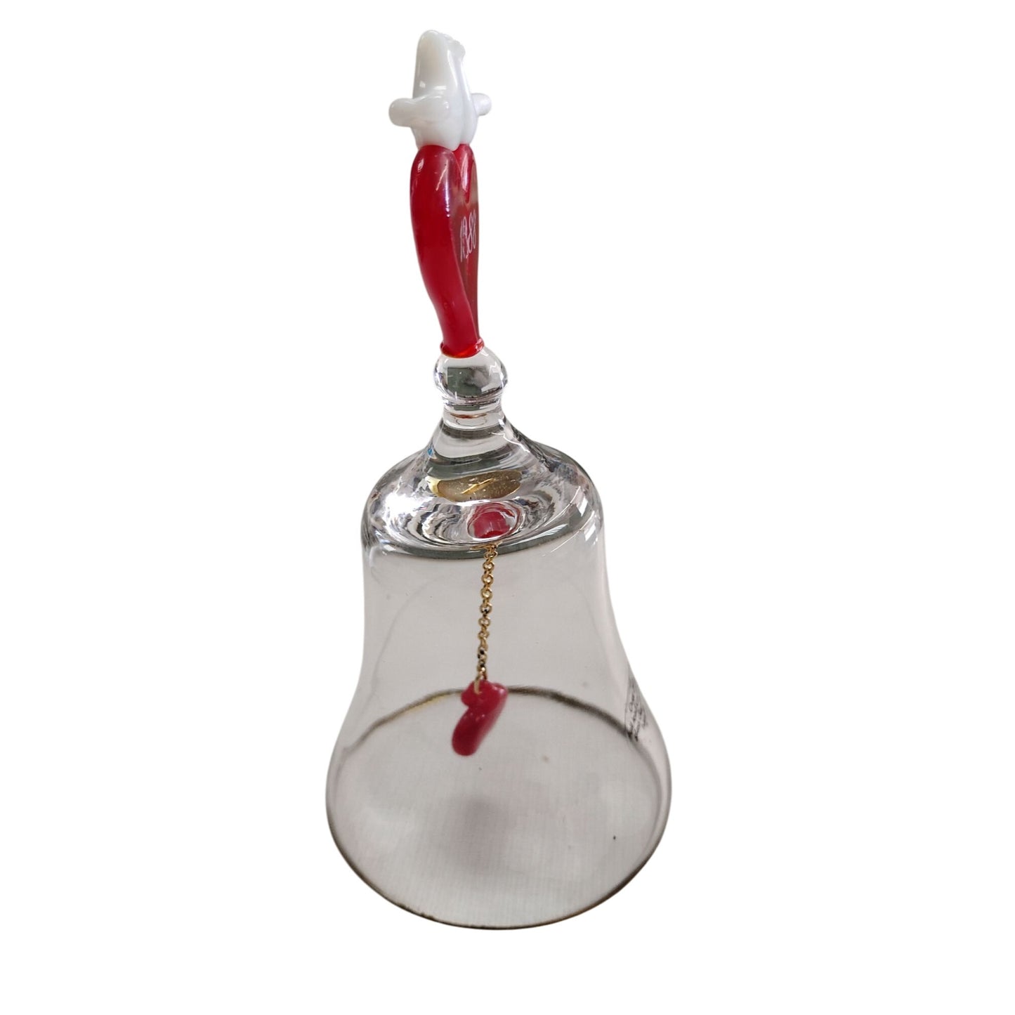 1988 Full Lead Crystal Bell With Heart & Dove Design Red Glass Clapper & Handle