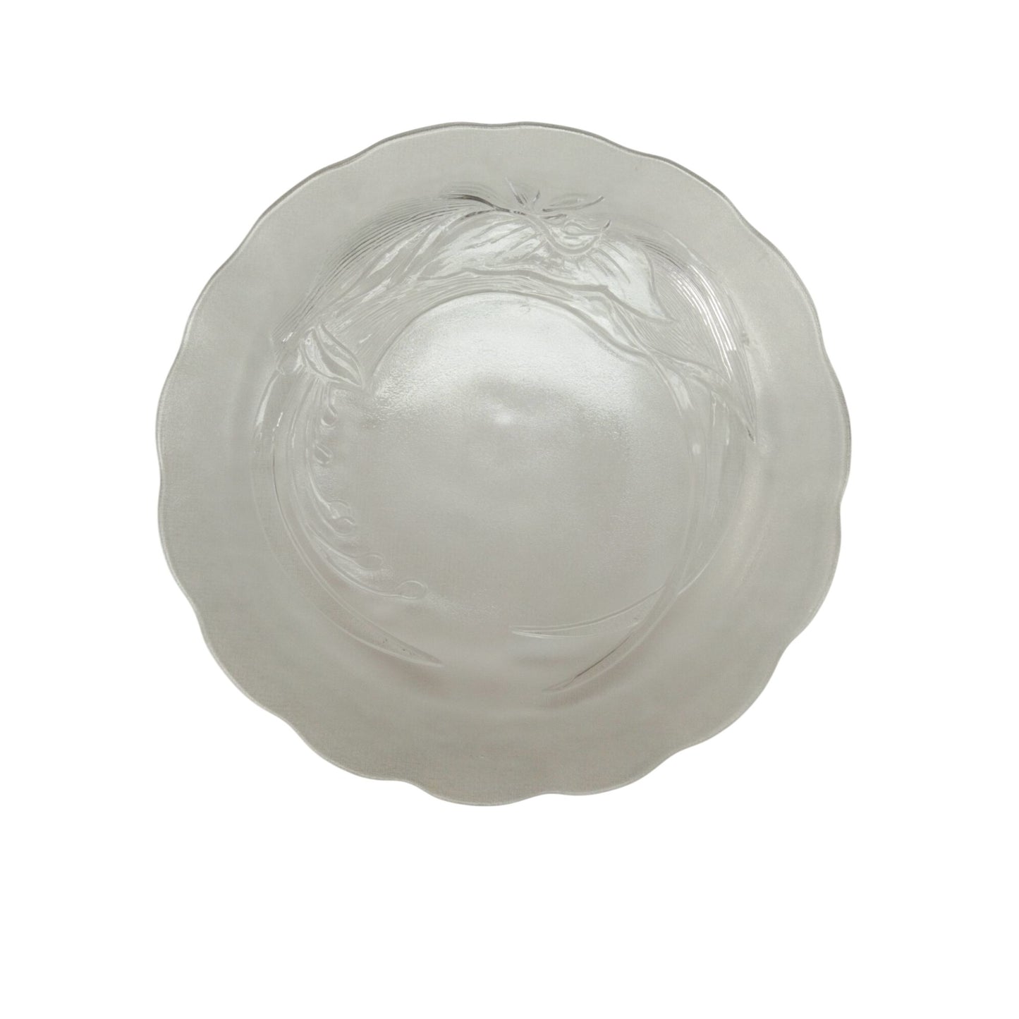 Clear Glass Plate With Embossed Fruit Pattern And Scalloped Edge