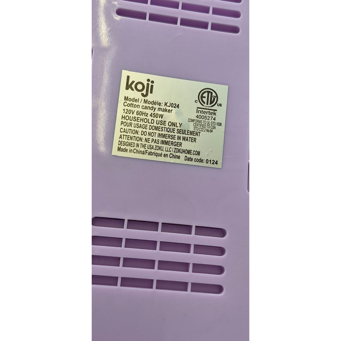 Koji Cotton Candy Maker Purple Electric Compact Party Treats