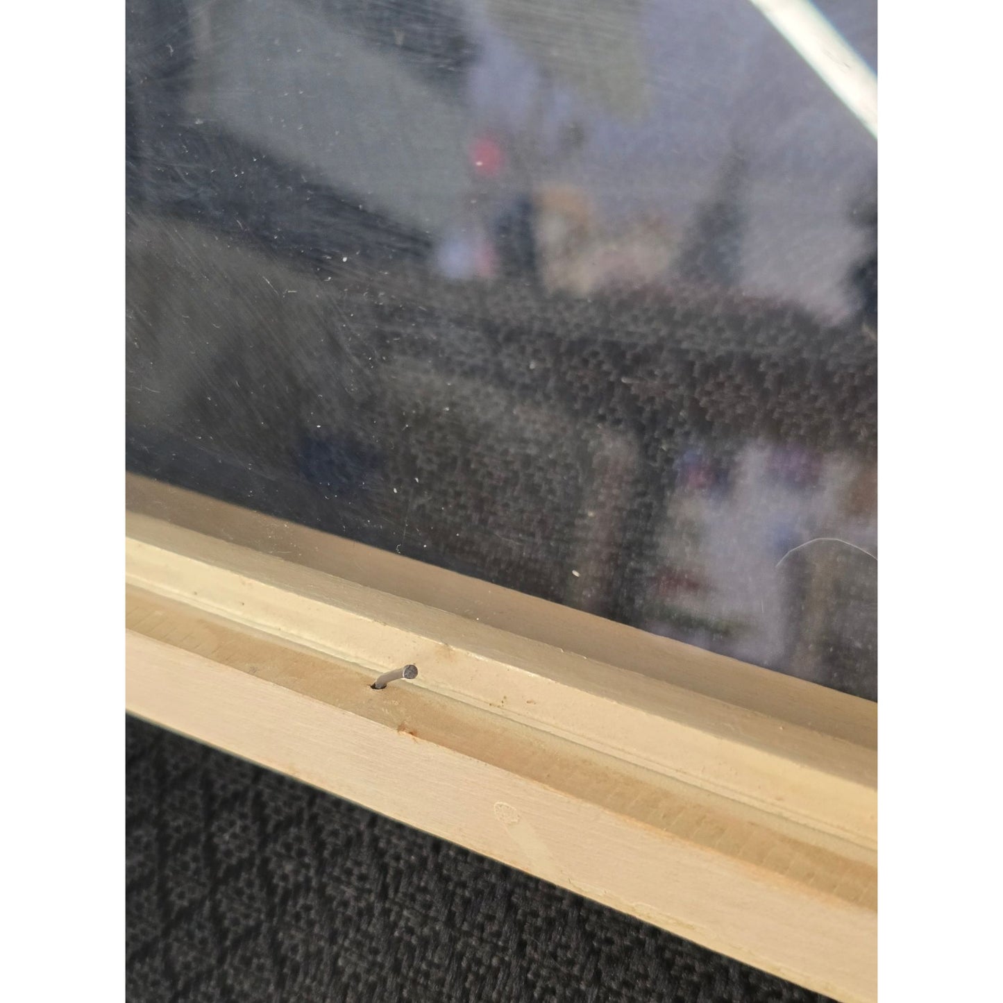 Vintage Beige Wooden Picture Frame With Glass Pane & Hanging Wire