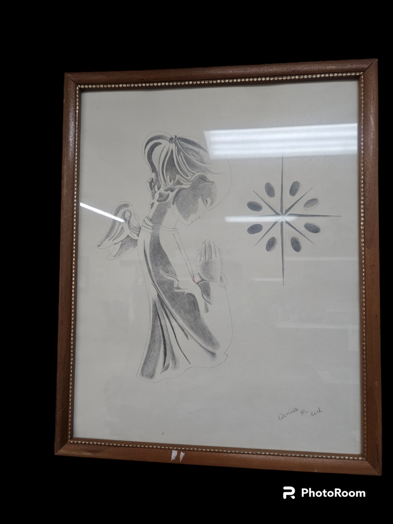 Artist Signed Angel Picture Hand Drawn Pencil Drawing Print