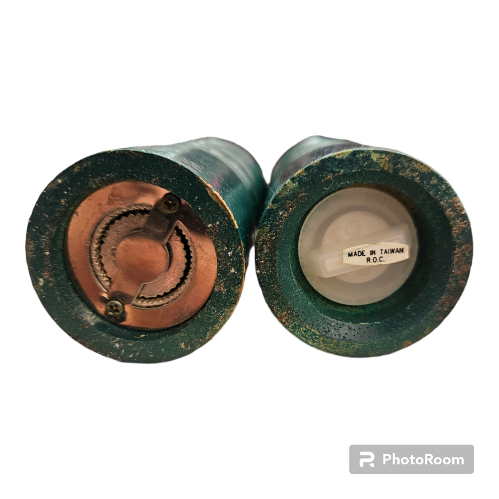 Green Wooden Salt Shaker and Pepper Grinder Set