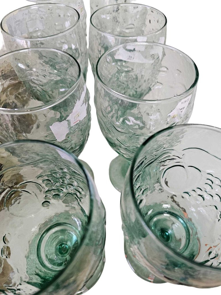 Vintage Libby Spanish Green Glass Orchard Fruit Iced Tea, Water Goblet, Set 8