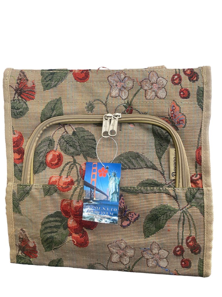 Vintage Bovanou U.S.A. CO. Tapestry Luggage Bag Berries, Flowers, Butterflies 12"x12x5"