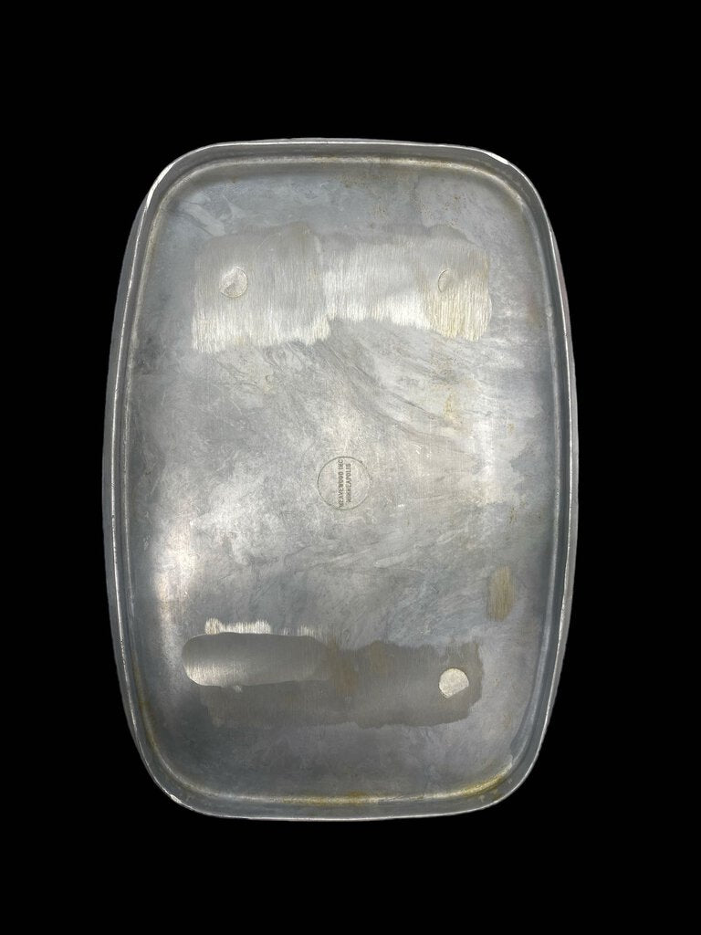 Vintage Weavewood Walnut Serving Tray/ Aluminum Sizzler Platter 17"x12"