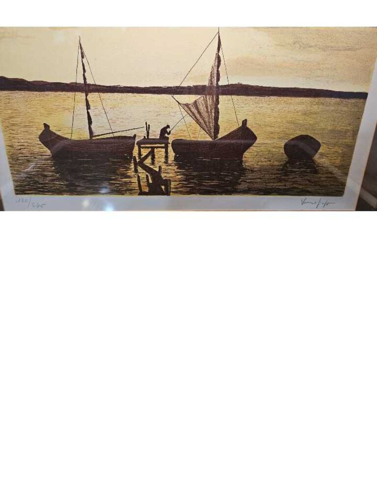 ARTIST Signed GIUSEPPE VERSO sunset bay boats Cabin Decor Certified
