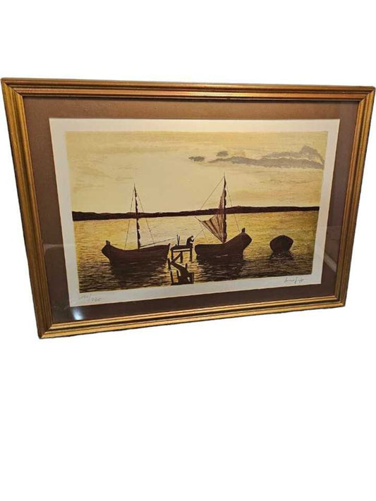 ARTIST Signed GIUSEPPE VERSO sunset bay boats Cabin Decor Certified