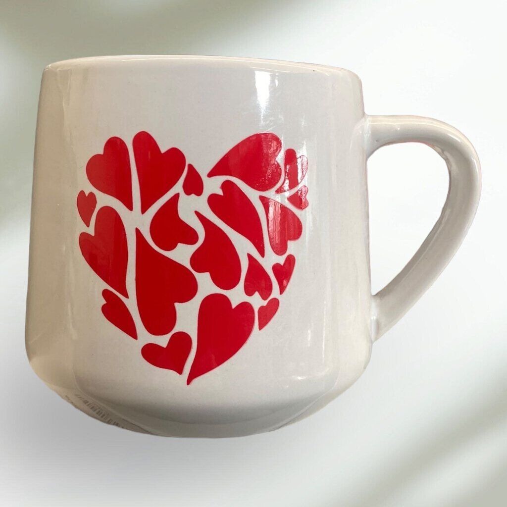 Abstract Hearts Mug Coffee Cup Love White Red