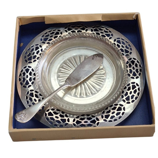 Vintage Wm A Rogers Silverplate Condiment Relish Dish Spreader Set in Box