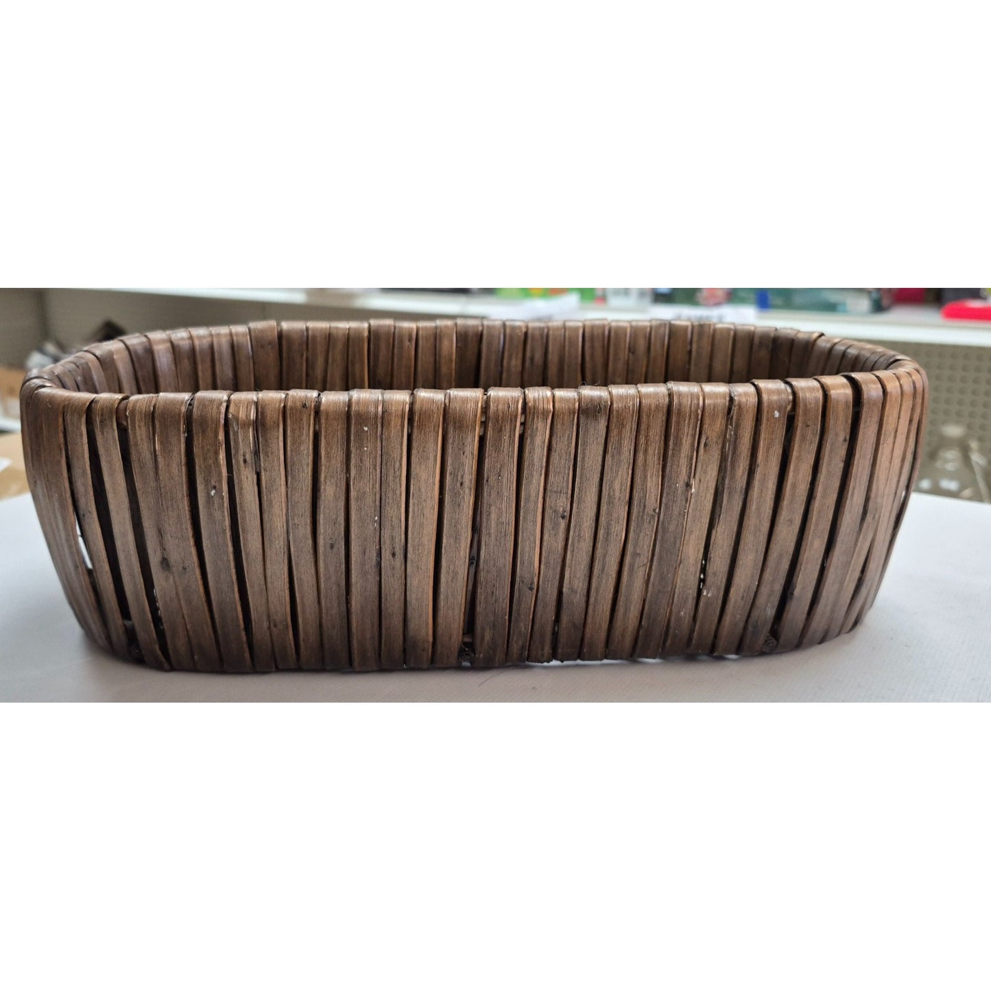 Vintage Oval Handwoven Wood Strip Basket 12"