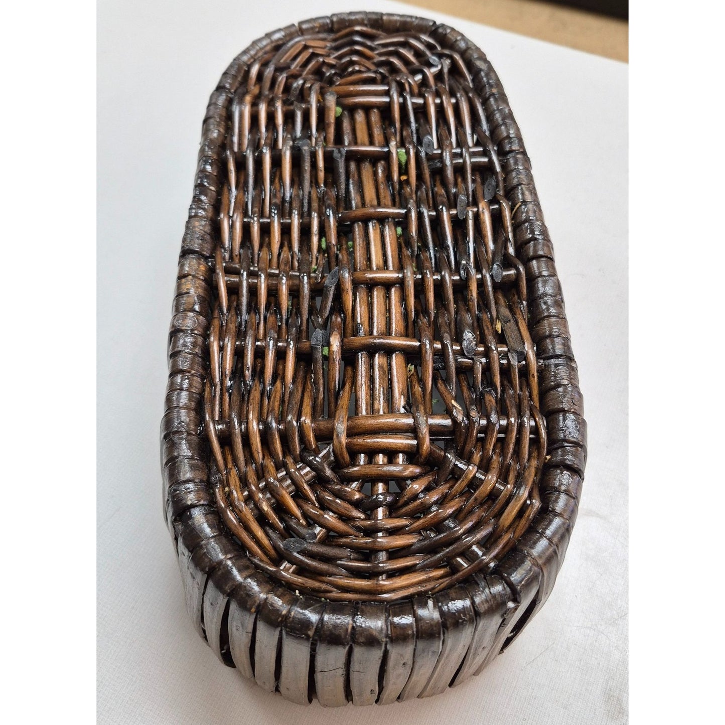 Vintage Oval Handwoven Wood Strip Basket 12"