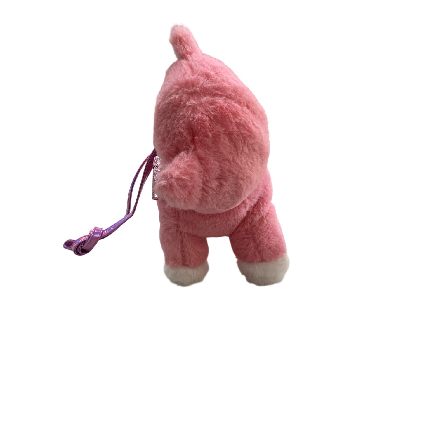 Pink Fox Plush Backpack With Glitter Bow & Adjustable Straps For Kids