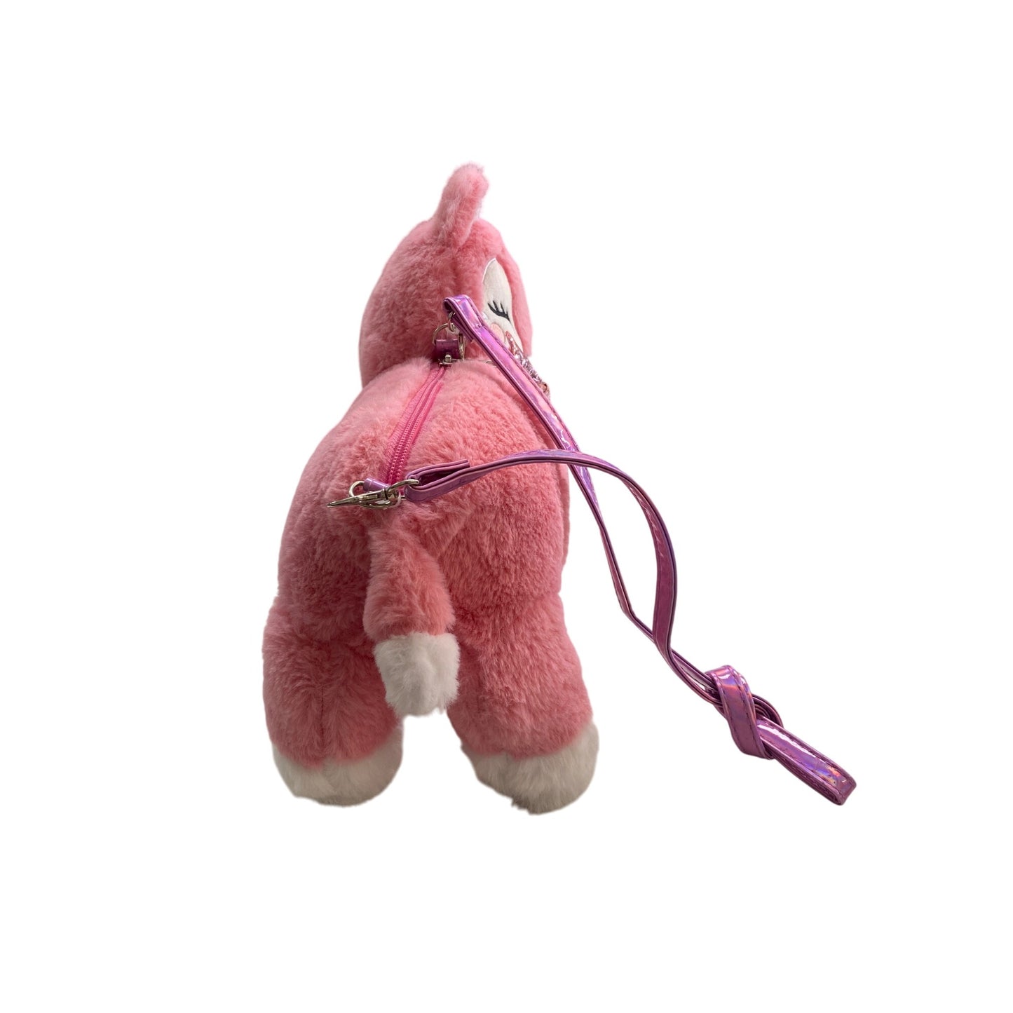 Pink Fox Plush Backpack With Glitter Bow & Adjustable Straps For Kids