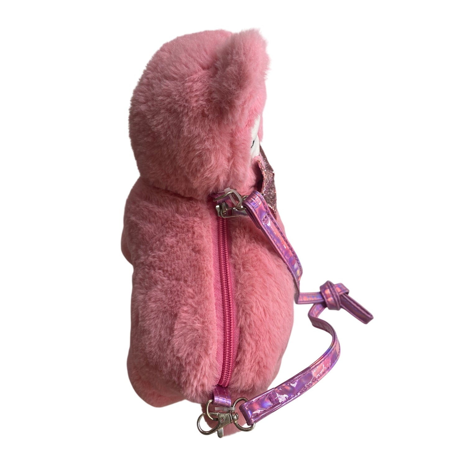 Pink Fox Plush Backpack With Glitter Bow & Adjustable Straps For Kids