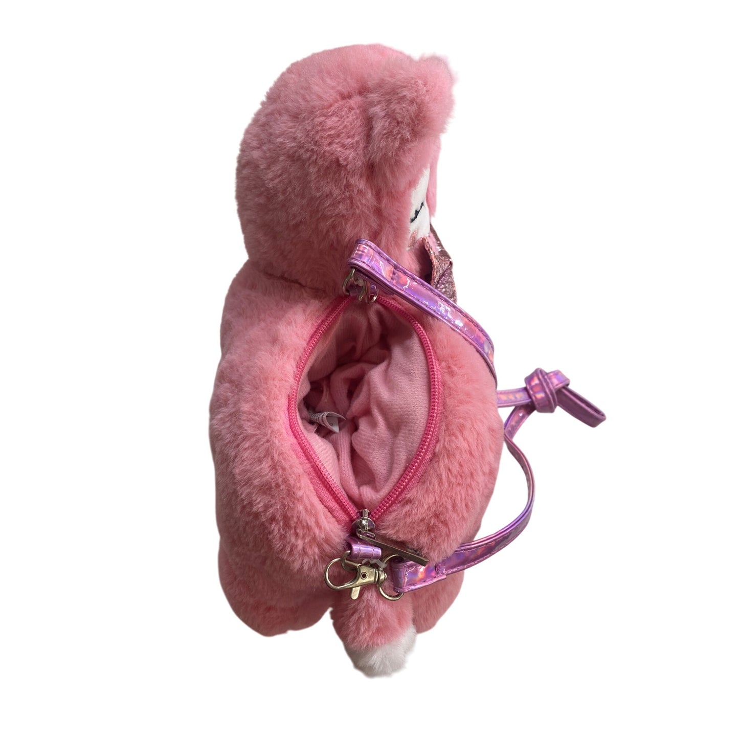 Pink Fox Plush Backpack With Glitter Bow & Adjustable Straps For Kids