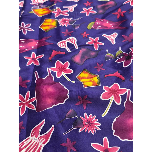 Vintage-Inspired Purple Satin Sewing Material With Floral & Dress Pattern  56" Width X 91" Length